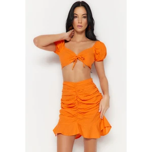 Trendyol Orange Woven Gathered Blouse and Skirt Set