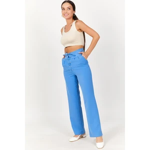 armonika Women's Blue High Waist Palazzo Pants with Tie Eyelets