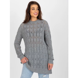 Gray openwork knitted dress with long sleeves