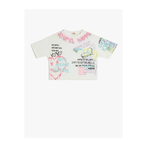 Koton T-Shirt with Short Sleeves, Crew Neck Graffiti Print