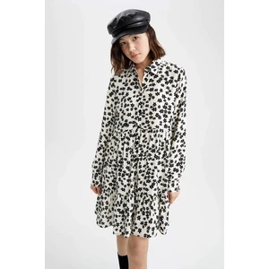 DEFACTO Shirt Collar Printed Mini Long Sleeve Dress