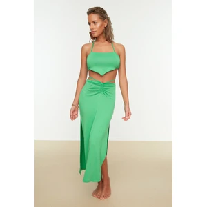 Trendyol Green Tie Detailed Pleated Knitted Top and Bottom Set