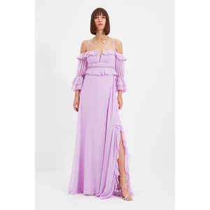 Trendyol Light Purple Sleeve Detailed Volleyball Evening Dress & Graduation Dress