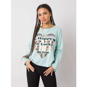 Mint cotton blouse with a print