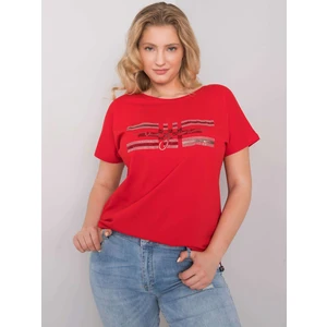 Plus size red blouse with decorative stripes