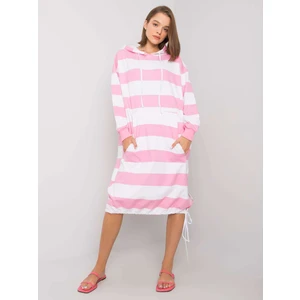 White and light pink dress with a hood