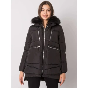Women's black winter jacket with a hood