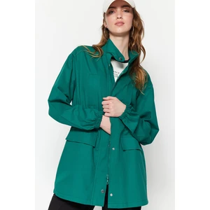Trendyol Dark Green Weave Zipper and Snap Snap Fastener Jacket with a Drawstring Waist