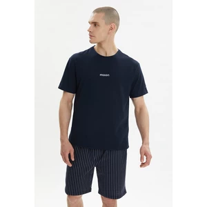 Trendyol Navy Blue Slogan Knitted Pajamas Set