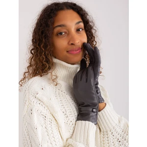 Dark grey elegant gloves with button