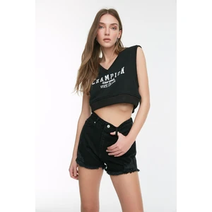 Trendyol Black Ripped Mini Denim Shorts