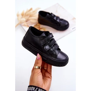 Children's Leather Sneakers With Velcro Black Foster