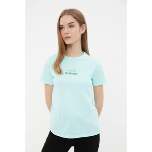 Trendyol Mint Printed Basic Knitted T-Shirt