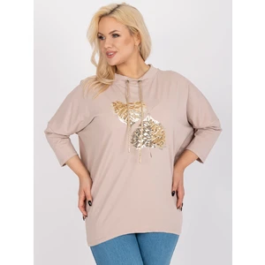 Plus size beige cotton blouse with sequins