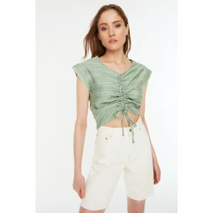 Trendyol Mint Pleated Crop Blouse