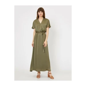 Koton Women's Green V-Neck Short Sleeve Maxi Dress