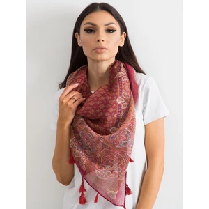 Scarf with fringes and a burgundy print