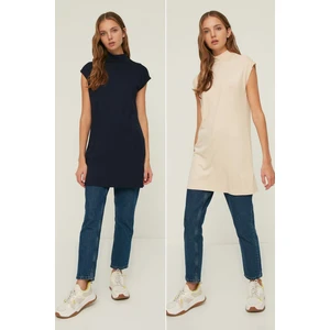 Trendyol Navy Blue-Stone Vertical Collar Tunic