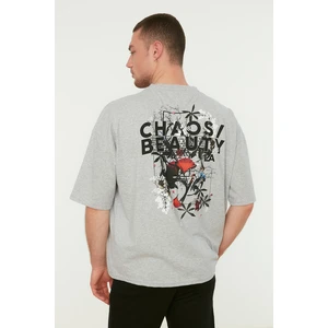 Trendyol Gray Men's Oversize Fit Crew Neck Short Sleeve Printed TShirt