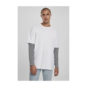 Oversized Double Layer Striped LS Tee White