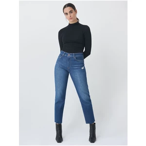 Dark Blue Womens Shortened Slim Fit Jeans - Women