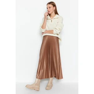 Trendyol Mink Pleated Maxi Knitted Skirt