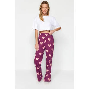 Trendyol Purple 100% Cotton Heart Pattern Knitted Pajama Bottoms