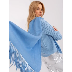 Blue knitted scarf with fringe