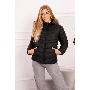 Quilted winter jacket with hood black