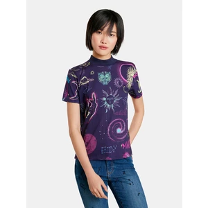 Fialové dámské vzorované tričko Desigual Cosmos