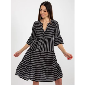 SUBLEVEL black loose striped dress with V-neck