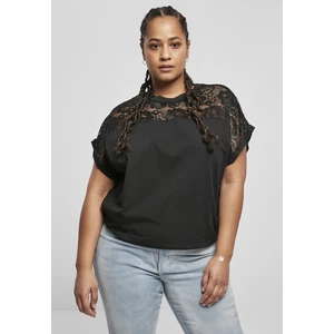 Women's short oversized T-shirt with black lace