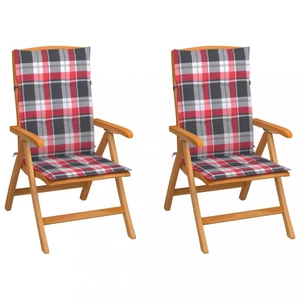 Zahradní židle 2 ks teak / látka Dekorhome Bílá / červená,Zahradní židle 2 ks teak / látka Dekorhome Bílá / červená