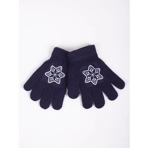 Yoclub Kids's Girls' Five-Finger Gloves With Reflector RED-0237G-AA50-008 Navy Blue