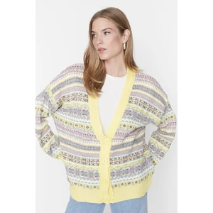 Trendyol Yellow Oversize Patterned Knitwear Cardigan