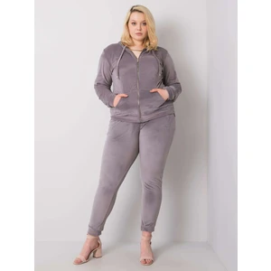 Dámská velurová souprava Plus size - tmavě šedá