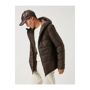 Koton Basic Down Jacket with a Hooded Pocket Detailed Zipper, Waterproof.