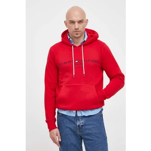 Červená pánská mikina Tommy Hilfiger Tommy Logo Hoody - Pánské