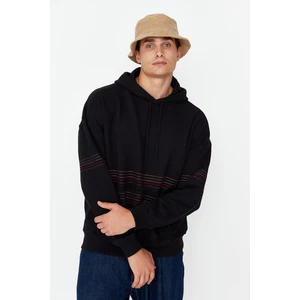 Trendyol Black Men's Oversize Fit Long Sleeve Hooded Stitching Detail Sweatshirt