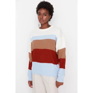 Trendyol Ecru Oversize Color Block Knitwear Sweater