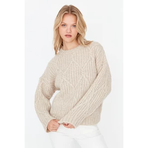 Trendyol Stone Oversize Knitted Detailed Knitwear Sweater