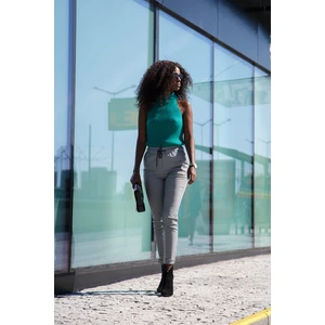 Women's black-and-white plaid trousers