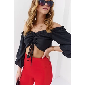 Black Spanish summer blouse with ruffles