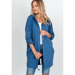 Women's oversize sweatshirt with hood and button fastening - dark blue,