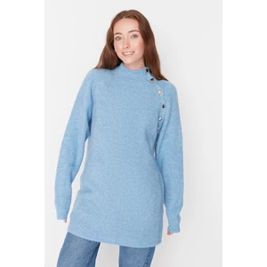 Trendyol Light Blue Stand-Up Collar Knitwear Sweater with Buttons