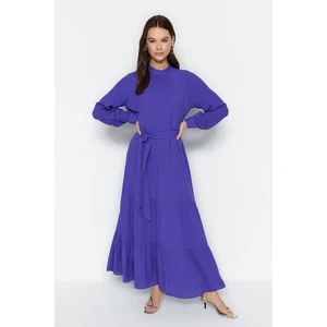 Trendyol Dark Blue Belted Woven Balloon Sleeve Dress