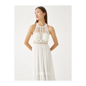 Koton Long Dress with Crochet Detail Halter Collar