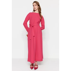 Trendyol Pink Belted Stitching Detail Woven Dress