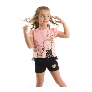 Denokids Cute Mouse Girl Child Pink T-Shirt and Black Shorts Set.