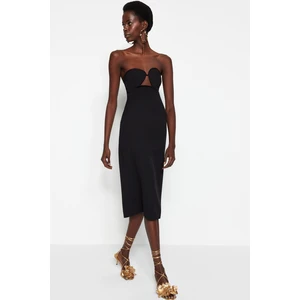 Trendyol Black Fitted Window/Cut Evening Dress with Weave Detail